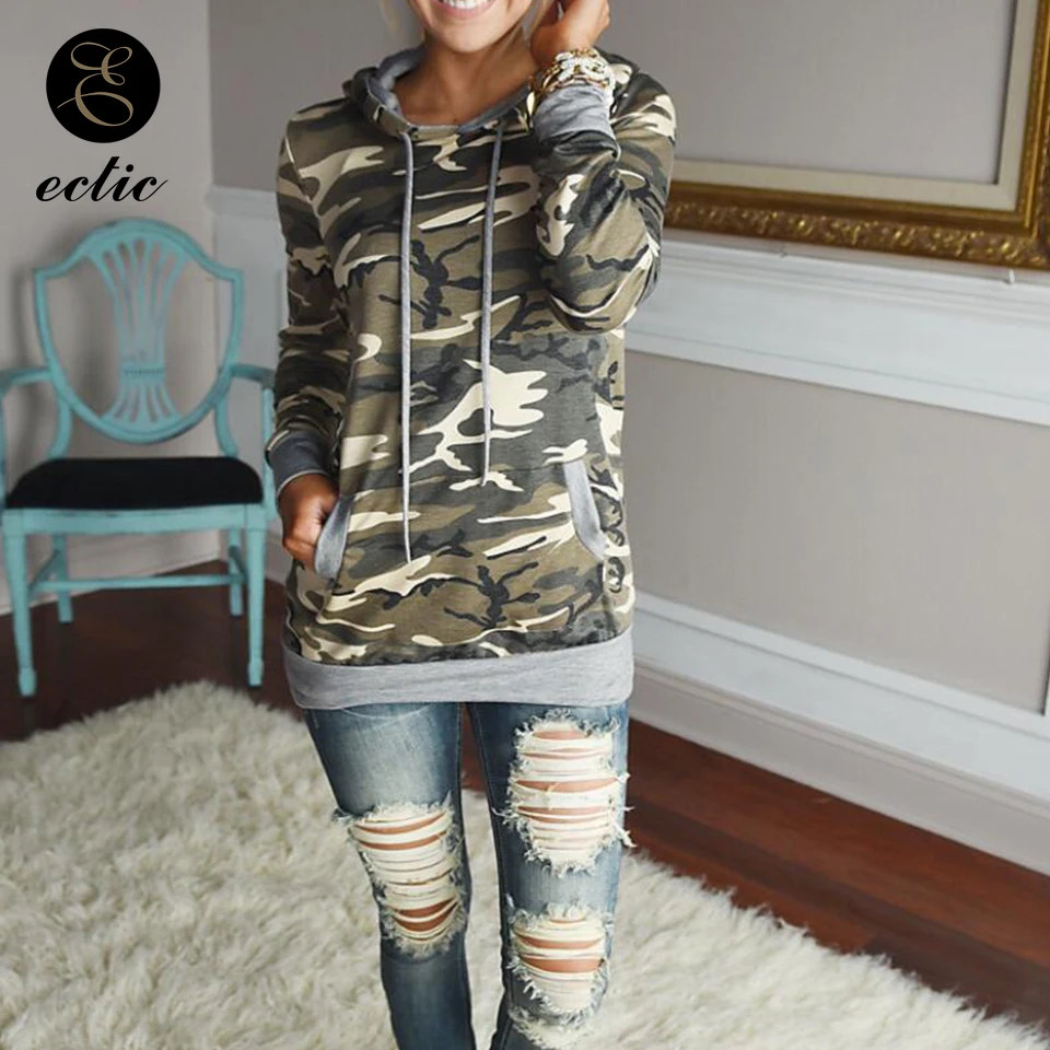 Камуфляж Свитшот Спортивная Кофта Женщина Худи Зимнее Длинная Линия Лоскутный