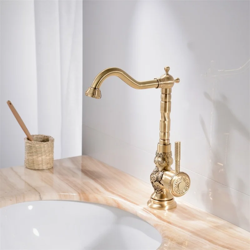 High Brass Color Смесители для раковины на бортике с одной ручкой, смеситель для ванной комнаты, античный бронзовый кран, высокое качество, горячая и холодная вода, XT941 - Цвет: High Brass Color