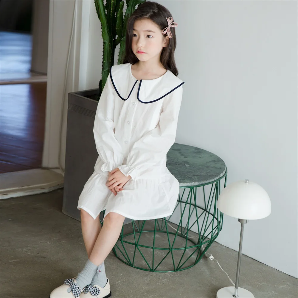 Элегантное белое платье для девочек на лето 2019 повседневная детская одежда школы