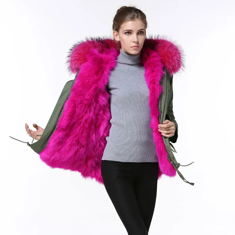 

Elegant Real Fox fur Army green Fur Jacket women Thick Real fur Warming Style Parka