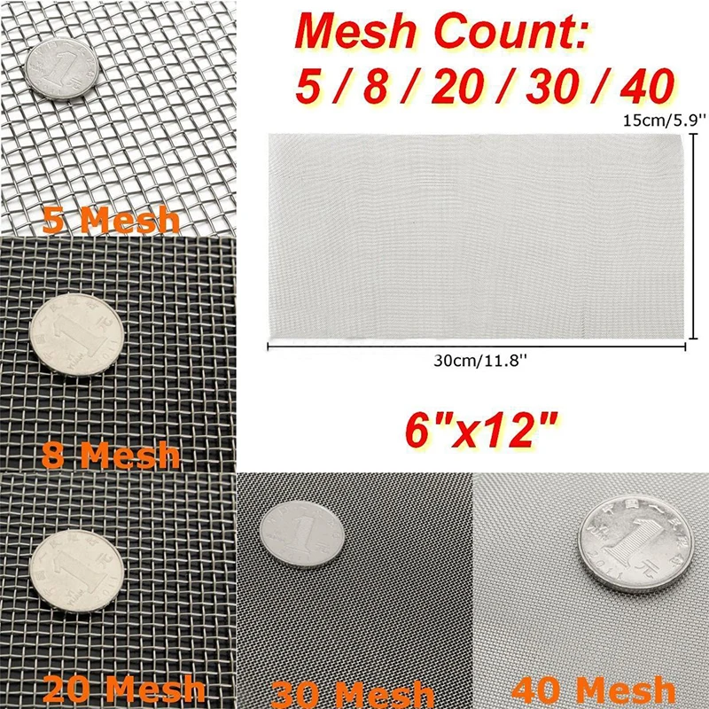 

DWZ 5/8/20/30/40 Mesh Stainless Steel Woven Cloth Screen Wire Filter Sheet 6x12''