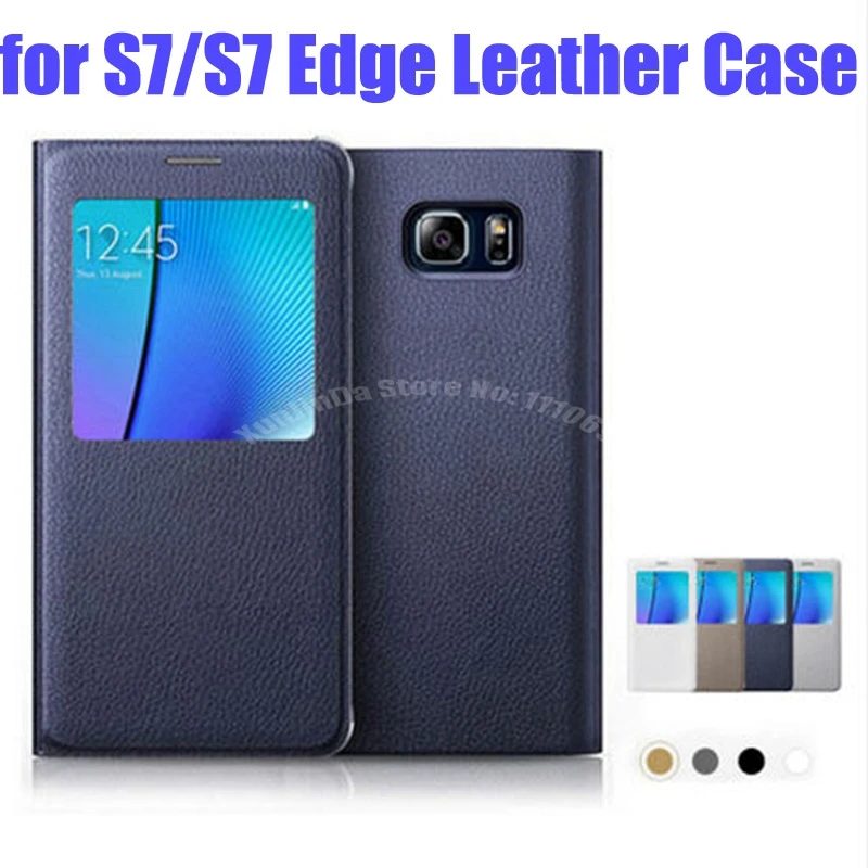 Кожаный чехол книжка с окошком для Samsung Galaxy S9 S8 S7 G9300 S6|case for samsung s7|case samsungcase plus |