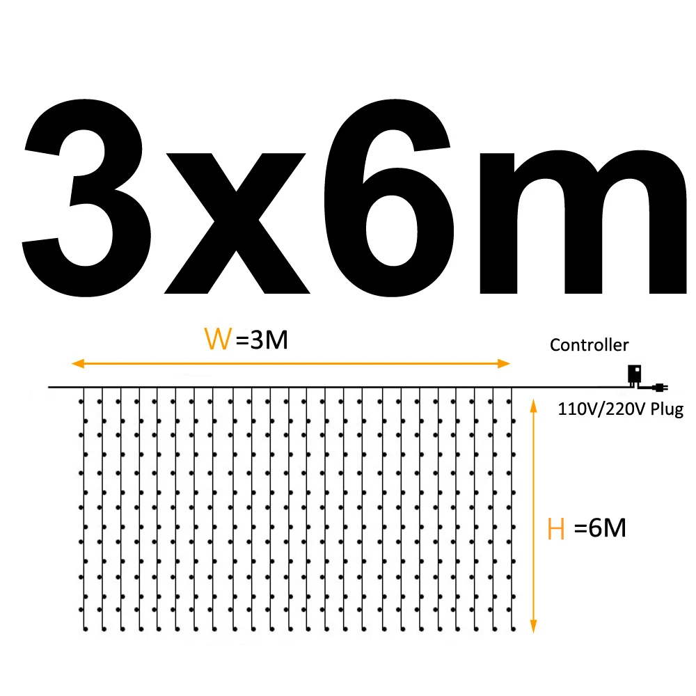 3X6m Гирлянда на батарейках, сказочный светильник, занавес, светодиодный, декоративный, 220 В, Рождественское украшение, для улицы, USB разъем, водонепроницаемый, Свадебный светильник s - Испускаемый цвет: 3X6m