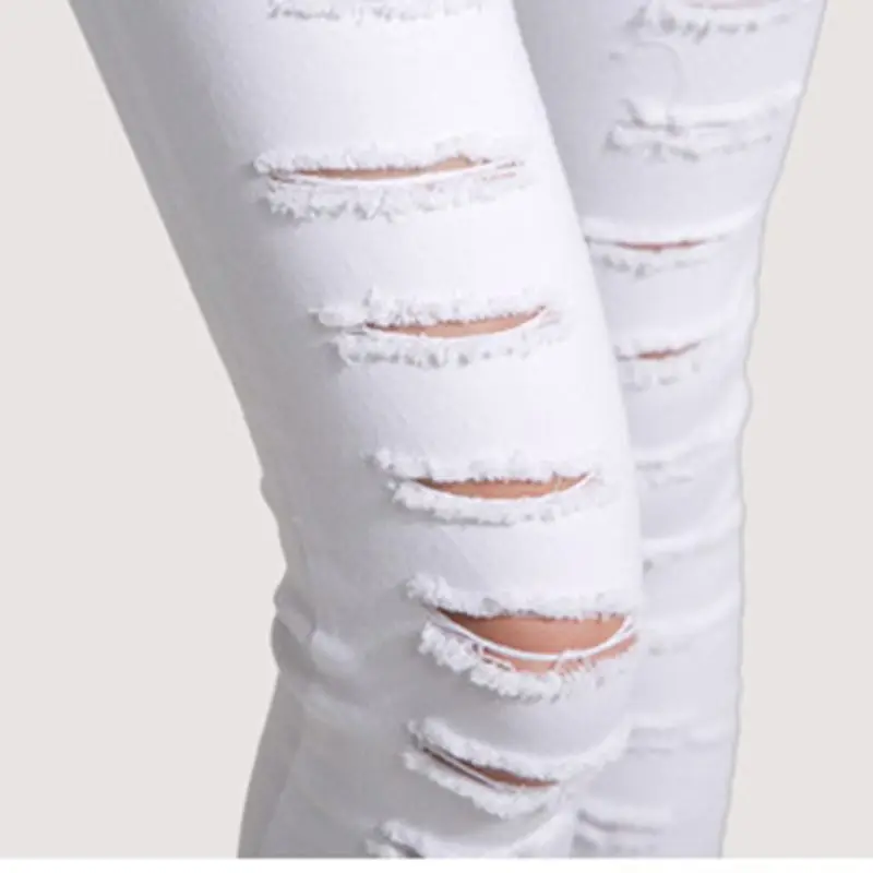 2020 модные белые и черные рваные брюки женские брюки-карандаш до щиколотки узкие