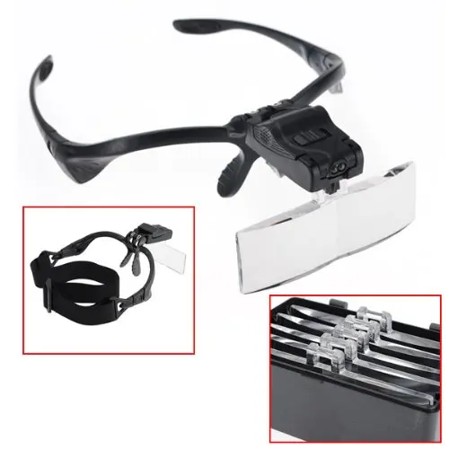 Headband Magnifying Glass Eye Repair Magnifier 2 LED Light 1.0/1.5/2.0/2.5/3.5X 5PC Glasses Loupe Optical Lens jeweler watchmak |