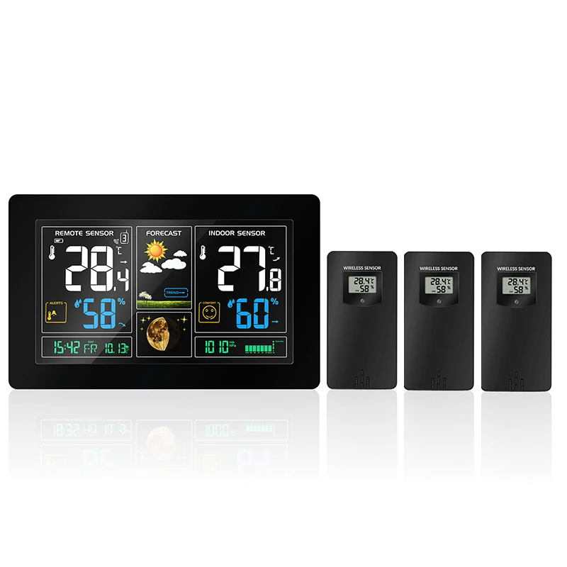 Метеостанция с 3 наружными датчиками беспроводной будильник цветным ЖК дисплеем