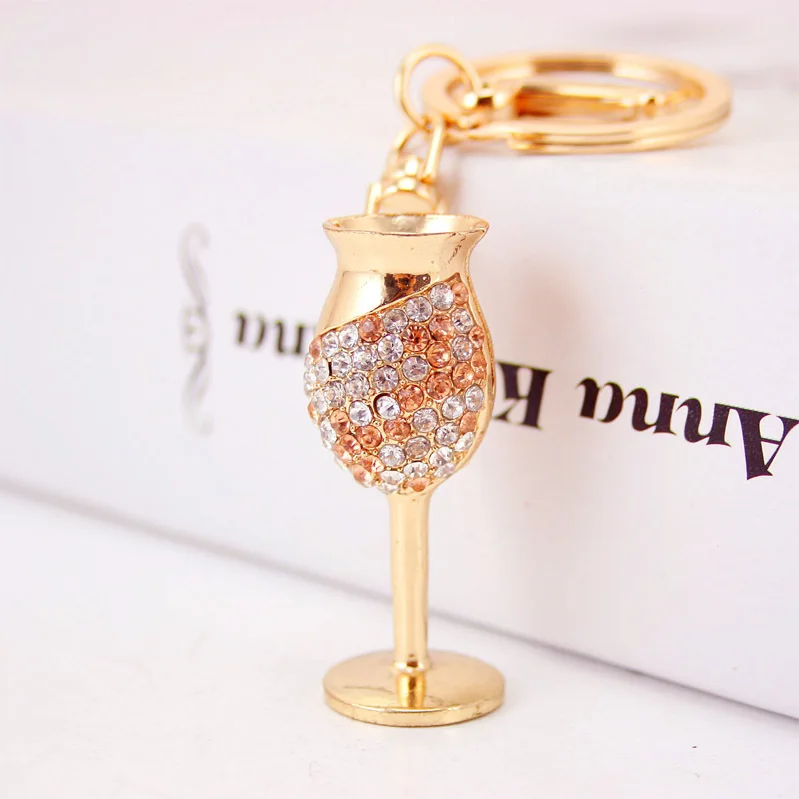 New Keychain Red wine cups Rhinestone Car Purse Pendant Bags keyRing Chains Key Rings For Wedding Gift jewelry K1594 | Украшения и