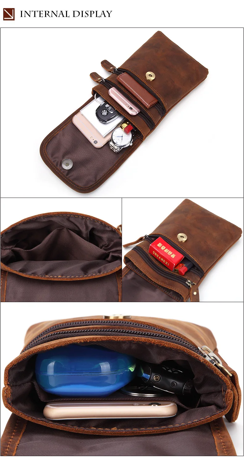 Бренд Для мужчин Crazy Horse Натуральная Кожа Фанни талии пакет мужской Crossbody сумка крюк ремень Петля Хип Bum Мешок 2045