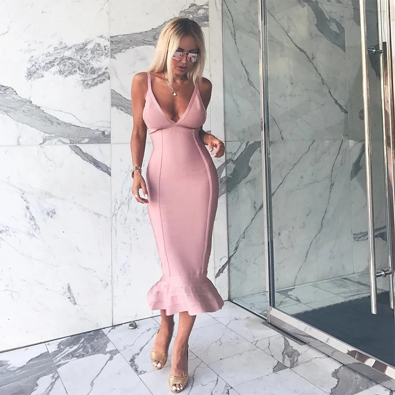 Новое Бандажное платье разных цветов на тонких бретельках с v-образным вырезом