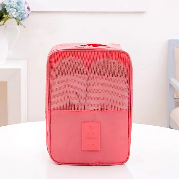 watermelon red Новинка; женская обувь; дорожная сумка для хранения; портативный органайзер; сетчатая однотонная сумка для сортировки обуви; 2 пары; Водонепроницаемая; 6 цветов; FLL01 - Цвет: watermelon red