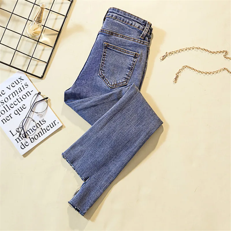 Джинсы карандаш JUJULAND женские с завышенной талией рваные брюки из денима стрейч