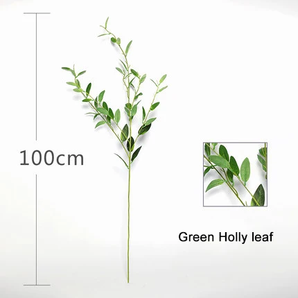 Green holly leaves Оливковое Холли, Вишня Чили, Милан, мятный кленовый лист Чили, искусственное пластиковое растение для свадьбы, украшение для йоги на весну - Цвет: Green holly leaves