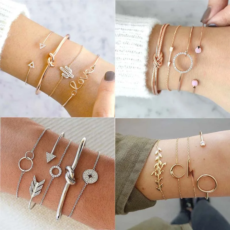 Новинка 4 шт./компл. классический браслет с круглым кристаллом многослойный