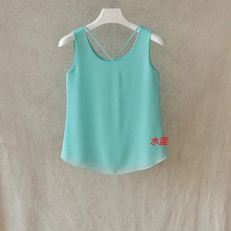 Fashion Brand Women Tanks Top Summer Sexy Shirt Camis Plus Size Sleeveless Blouse Double Layer Chiffon Blouses