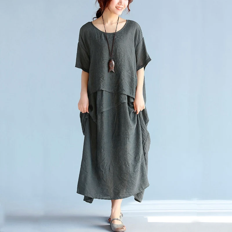 Женское Хлопковое платье туника пляжное большого размера из льна летний сарафан