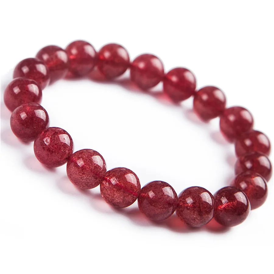 

Natural Strawberry Quartz Clear Round Beads Women Charm Crystal Bracelet 11mm