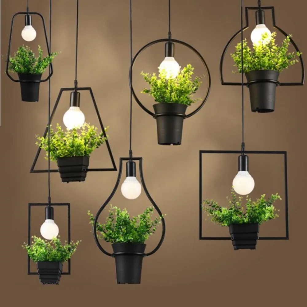 

Retro Industrial Style Ceiling Lamp Pendant Light Plant Flower Pot Light Fixture for Dining Hall Restaurant Bar Cafe Decor