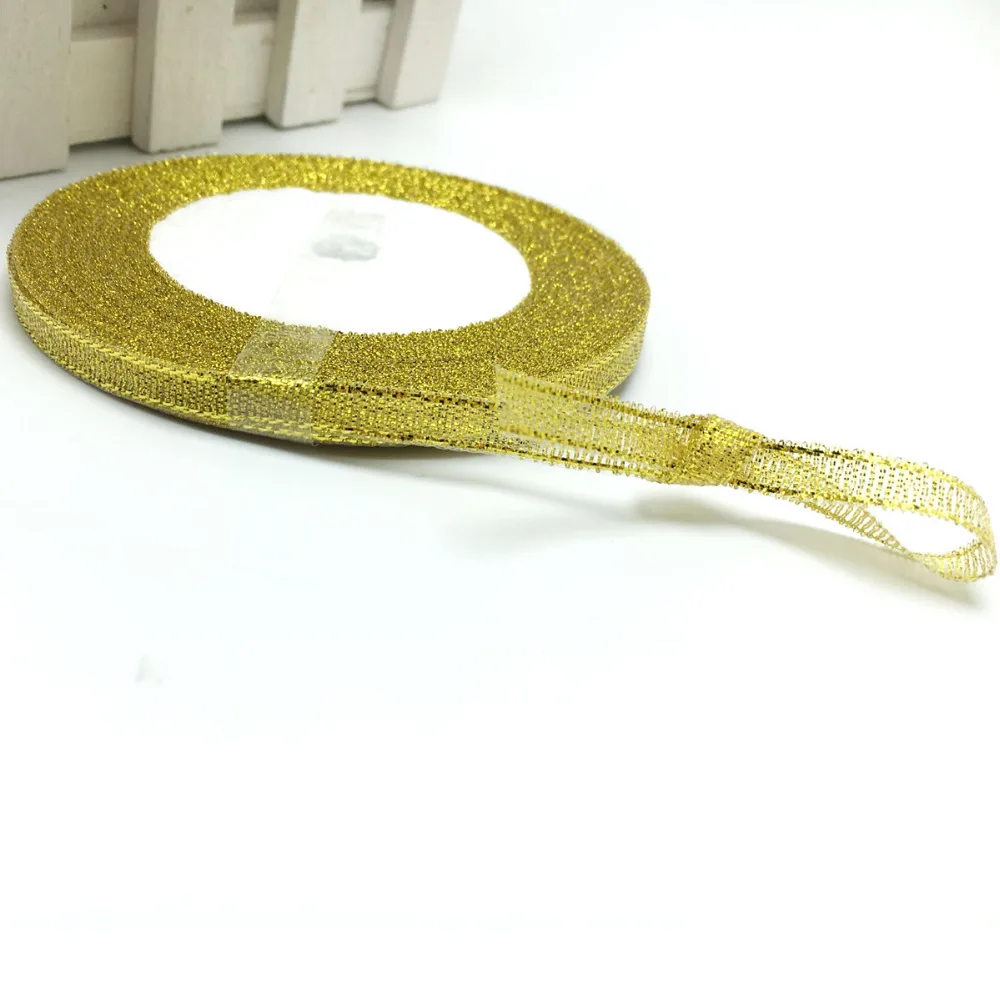 1 рулон 25 ярдов Золотая лента 1/4 дюйма (6 мм) для упаковки подарков ленты украшения