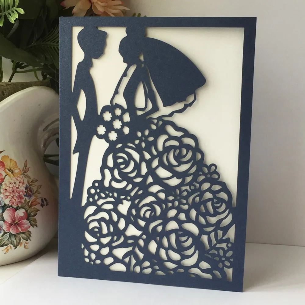 

25pcs/lot Elegance Wedding Invitation Card With Pearl Paper Hollow Laser Cut Happiness Bridal Show Marriage Gift Blessing Party