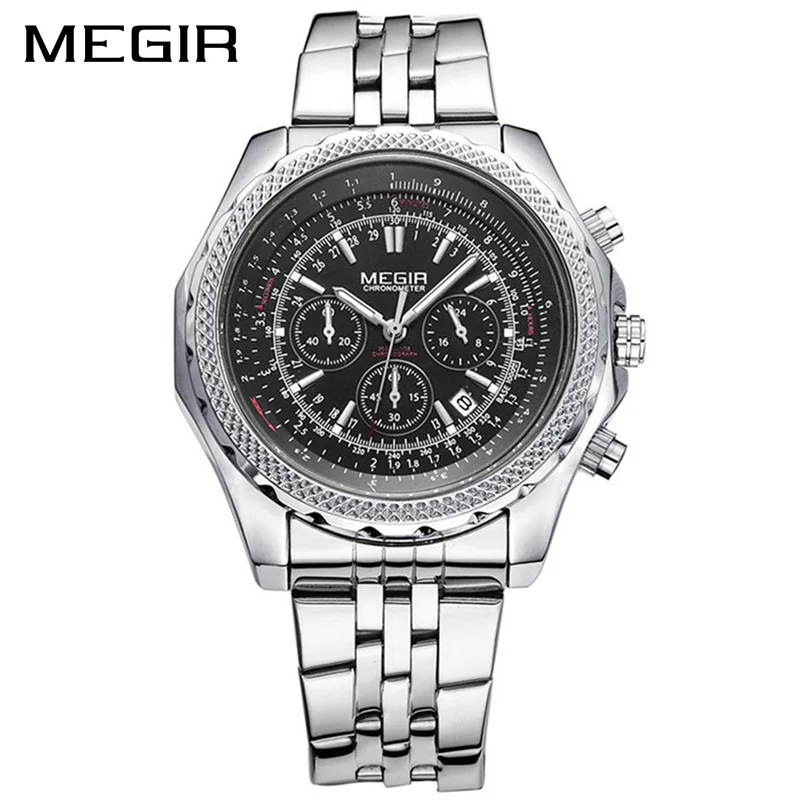 MEGIR оригинальные деловые мужские часы из нержавеющей стали Мужские кварцевые