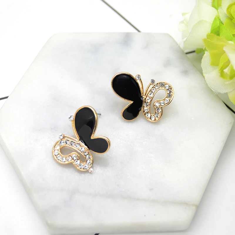 JZTOP новые серьги гвоздики с масляной эмалью и бабочкой для женщин золотые бантом