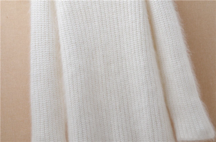 Elegant fashion women winter white long small size slim plush angora rabbit fur o-neck sleeves pullover sweater knit dress | Женская