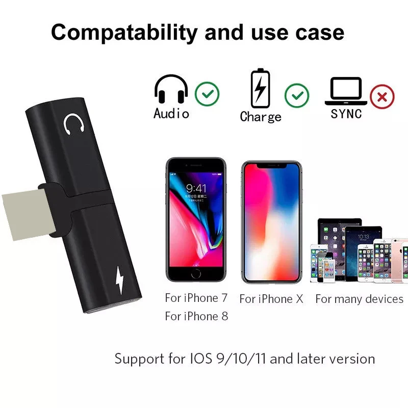 20 шт. для iPhone 7 8 Plus X адаптер сплиттер 2 в 1 наушников Lightning аудио зарядное