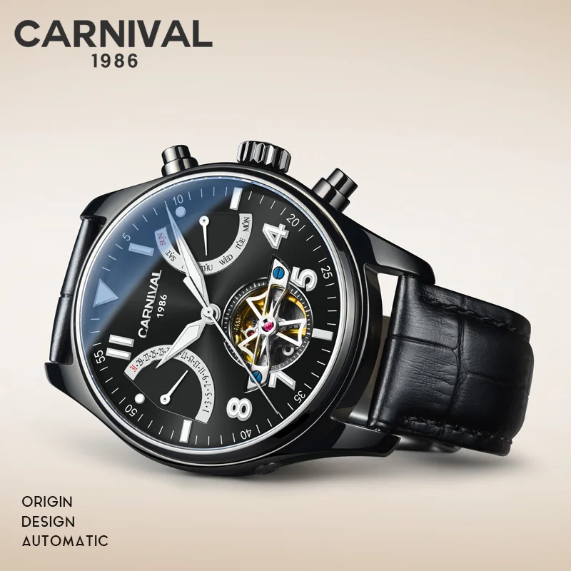 

Relogio Masculino CARNIVAL Men Watch TopBrand Luxury Automatic Mechanical Watch Full Black Steel Business Waterproof Sport Watch