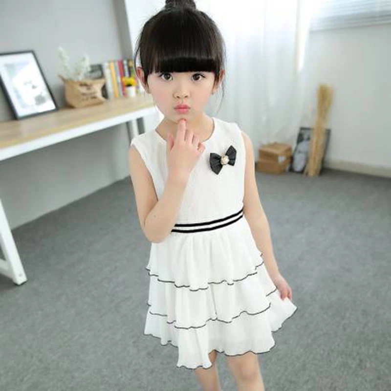 2016 High Grade Chiffon Fashion Elegant Children Ruched Dress Children's Pure Color Dancewear Performance Girls | Детская одежда и