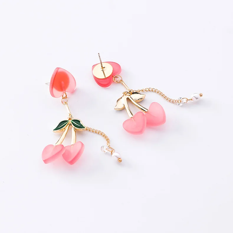 Женские серьги гвоздики в форме вишни сережки с кисточками из акрила и