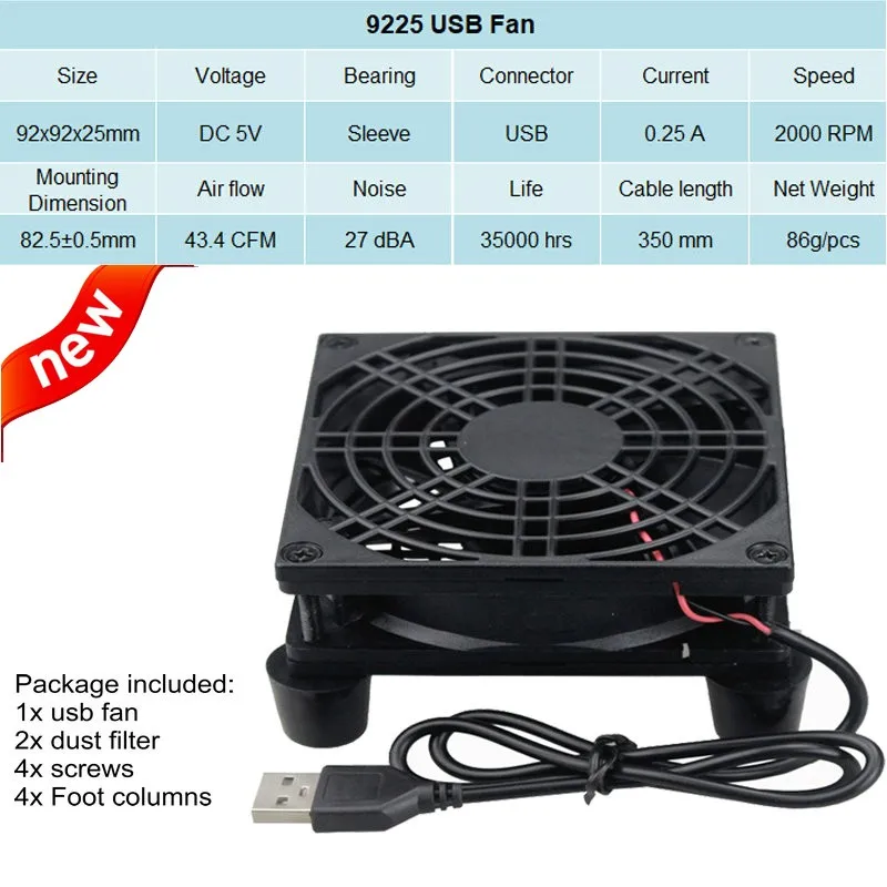 1 комплект Gdstime 120 мм 80 мм 92 мм 140 мм 8 см 9 см 12 см 14 см 5 в USB DC вентилятор охлаждения питания для ТВ коробка кулер для маршрутизатора с винтом и фильтром - Цвет лезвия: 9CM router fan