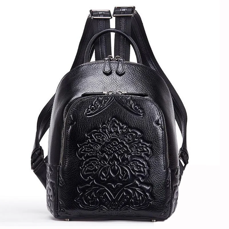 

new Genuine Leather Women Backpack High Quality Embossed Cow Leather Natural Skin Vintage School Bag luxury Fashion Travel Bag