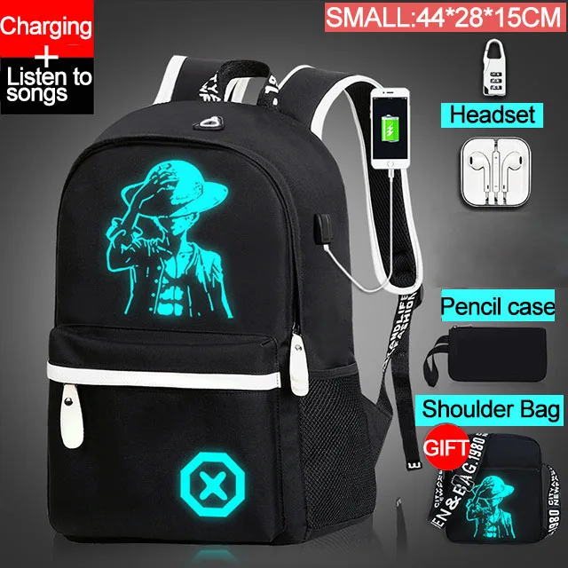 Pirate-S-ShoulderBag Детский рюкзак, школьные сумки для мальчиков и девочек, аниме светящийся школьный рюкзак, Детский водонепроницаемый рюкзак, USB зарядка, школьный рюкзак, подарок - Цвет: Pirate-S-ShoulderBag