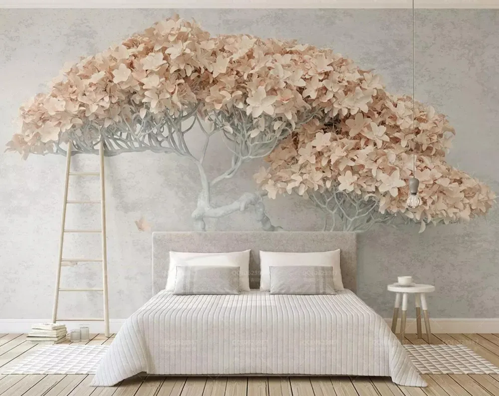

[Self-Adhesive] 3D Pink Leaf Umbrella Tree 72 Wall Paper mural Wall Print Decal Wall Murals