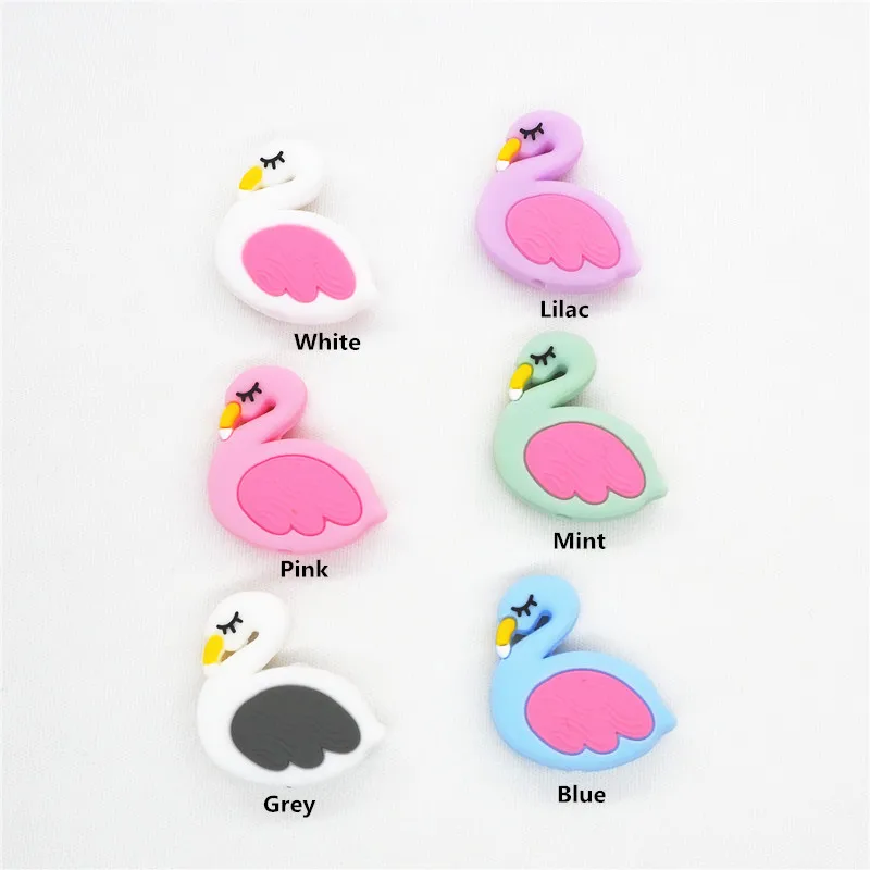 Chengkai 50pcs BPA Free Silicone Swan Teether Beads DIY Flamingo Animal Baby Shower Teething Montessori Cartoon Toy Accessories