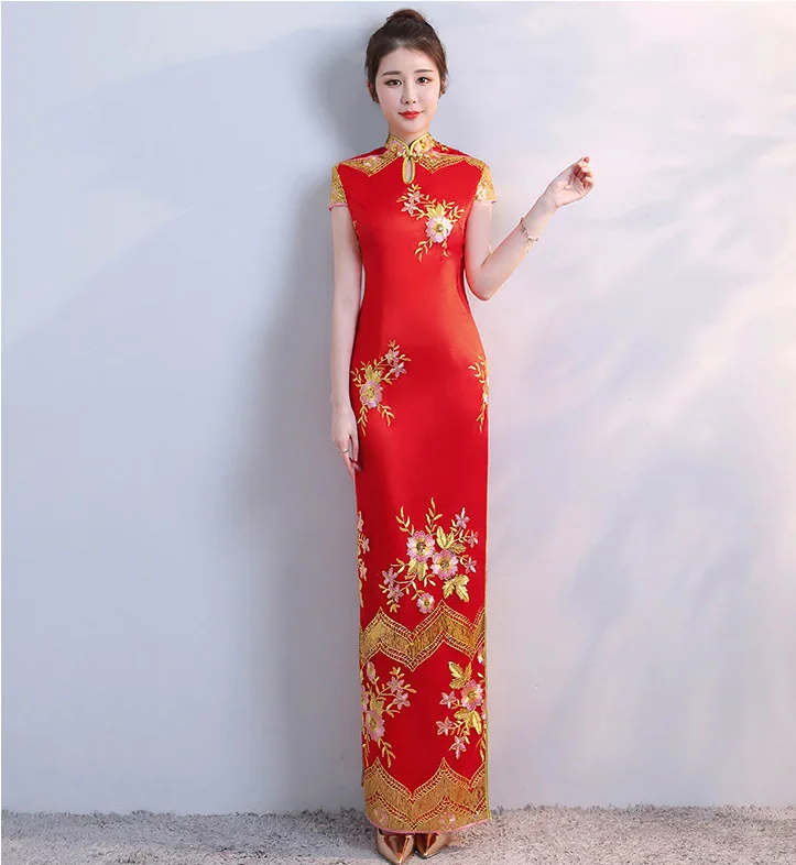 Красное вечернее платье Ципао Восточное китайский традиционный стиль женское