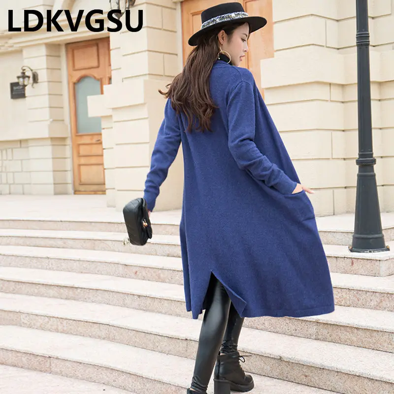 

Spring Autumn Women's Long Knit Cardigan 2019 New Korean Loose Large Size Solid Color Female Fashion Sweater Coat Is1697