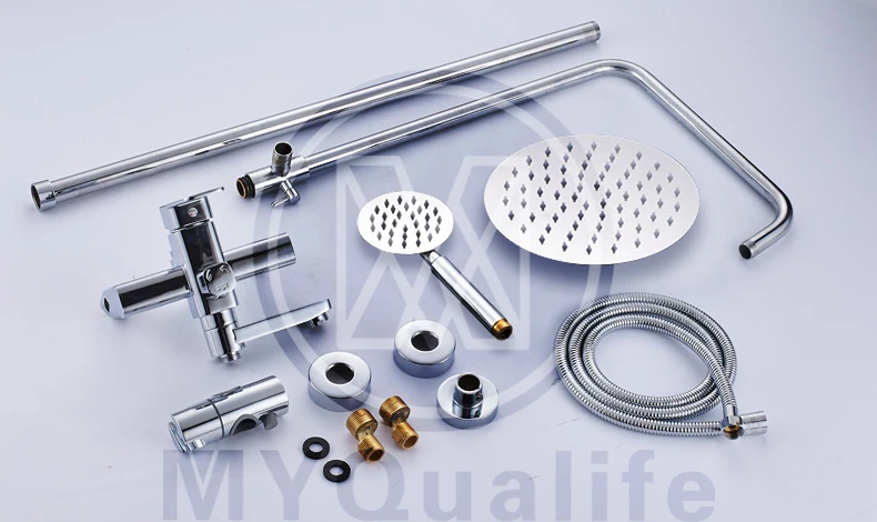 Bright Chrome Shower Set Faucet 8/10/1" Rainfall Bath Shower Mixers Rotate Tub Spout Shower Faucet Stainless Steel Rain Head