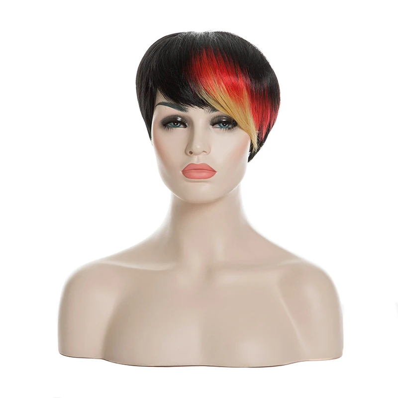 red black HAIRJOY красочные челки короткие прямые термостойкие синтетические волосы женские вечерние косплей парик 8 цветов - Цвет: red black