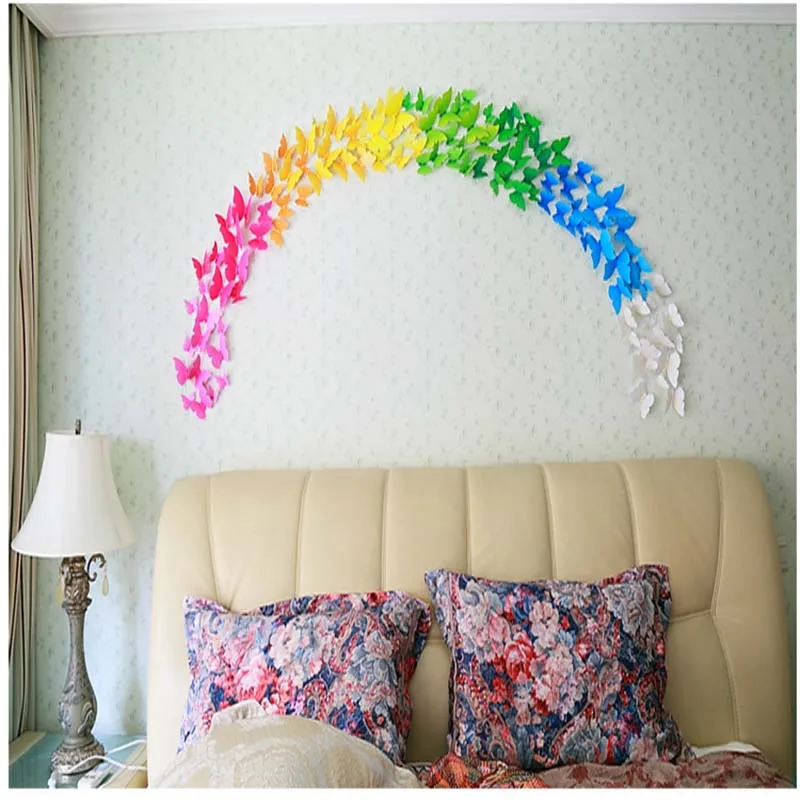 Бесплатная доставка 12 шт. ПВХ 3d бабочка Настенный декор милые бабочки настенные