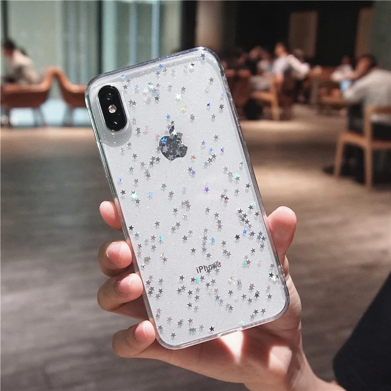 Прозрачный блестящий чехол для телефона с порошковыми звездами iphone X XS Max XR