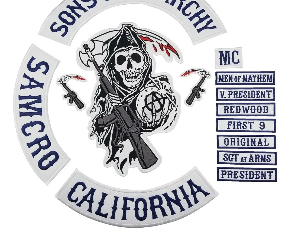 Нашивка Sons of Patch Anarchy SOA мотоциклетная нашивка Байкер вышитый значок для одежды куртка на спине большой размер панк и рок эмблема Железная на