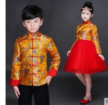 Дети Cheongsam платье принцессы платье для девочек Пышная юбка китайский стиль Ретро костюмы китайский Guzheng сценический костюм хоста