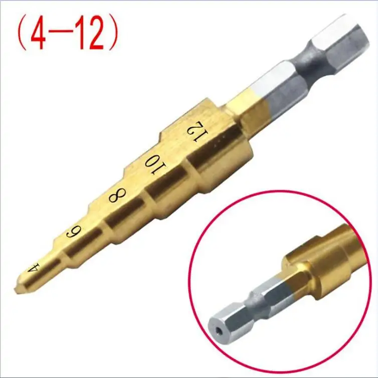 1pc 4-12mm 1 шт. Профессиональный Шестигранная ручка HSS Сталь большой шаг конус с металлическим покрытием сверло из высокопрочной стали дыра резак 4-12/20/32 мм - Цвет: 1pc 4-12mm