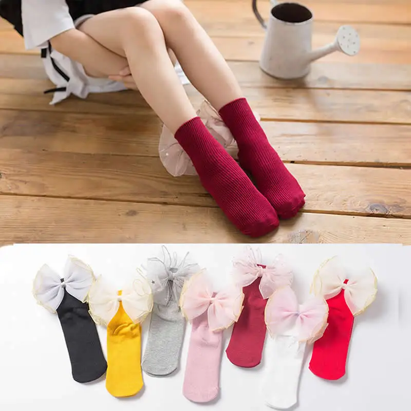 Носки для новорожденных Кружевные хлопковые носки принцессы с бантом девочек