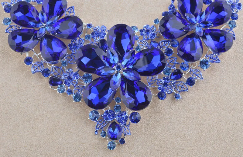 Royal Blue Statement Necklace Set - Perfect Bridal Wedding Jewelry, Earrings, and Flower Dress Accessories for Parties image 3