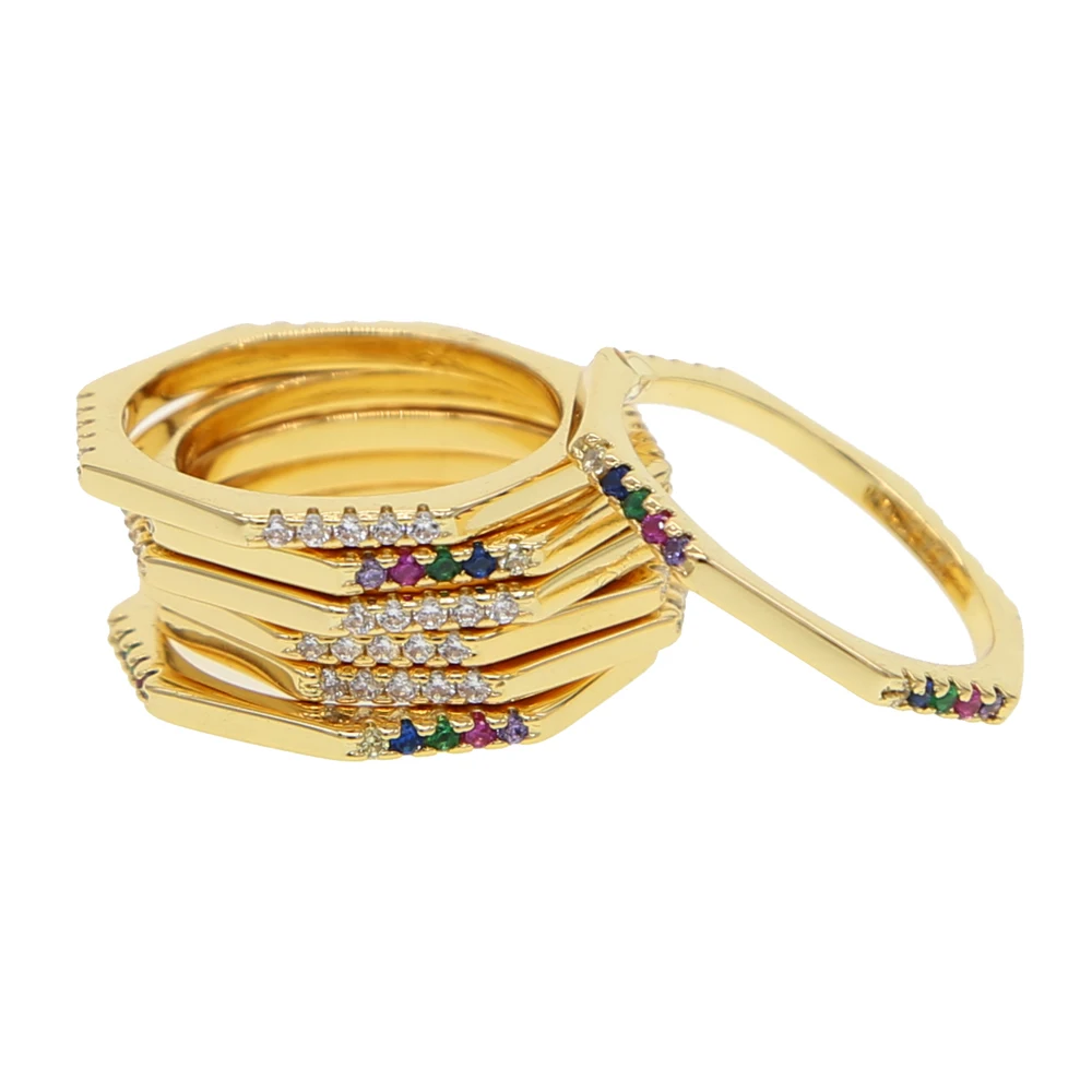 Latest gold filled Polygon rings for women paved tiny white or colorful cz classic jewelry engagement wedding gifts cheapest hot | Украшения