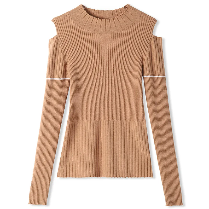 

OLGITUM 2019 New Autumn and Winter Pullover Sweater Slim Knit Bottoming Shirt Off-the-Shoulder