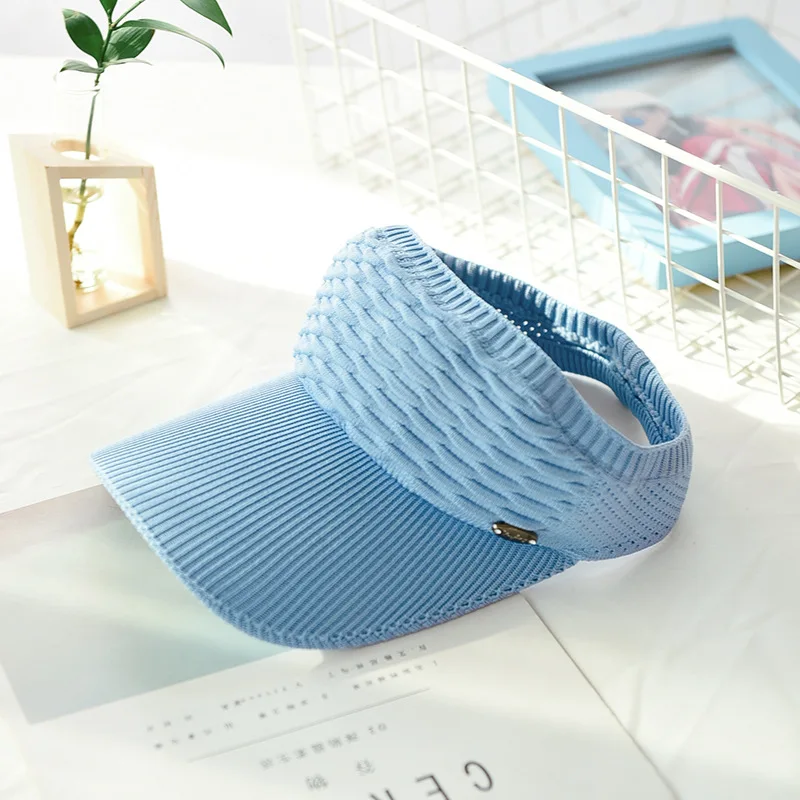 Модные козырек Кепки s Лето Кепки полые Повседневное тени Hat Пустой Top Hat пляжные женские Кепки Отдых Солнце Шапки - Цвет: Небесно-голубой