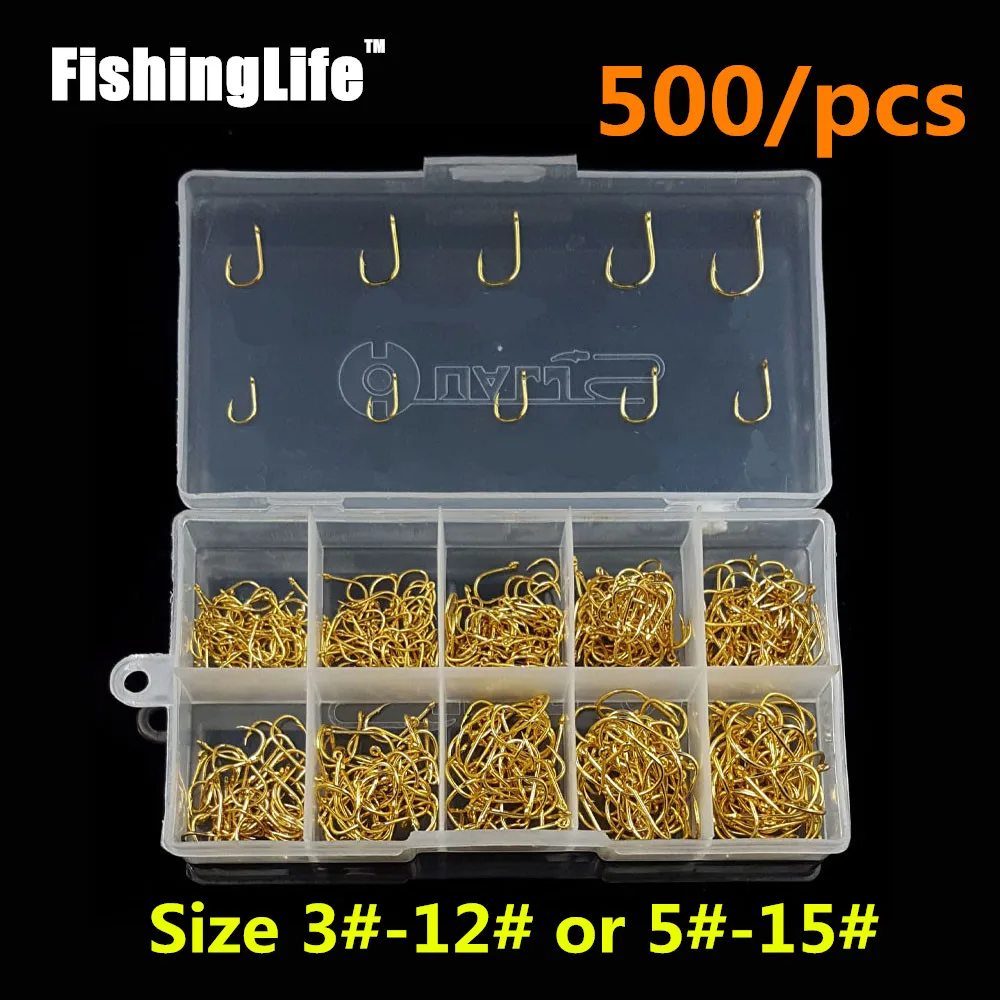 Рыболовные крючки FishingLife 500 шт./кор. золотые черные круглые для морской рыбалки